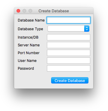 Create Databases dialog