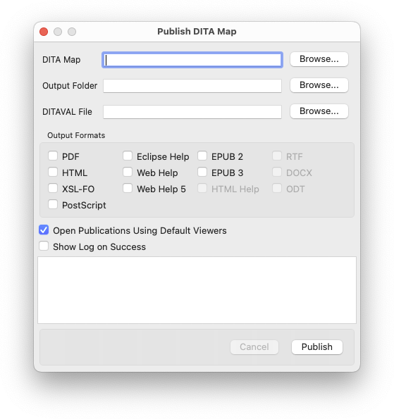 Publish DITA Map Dialog