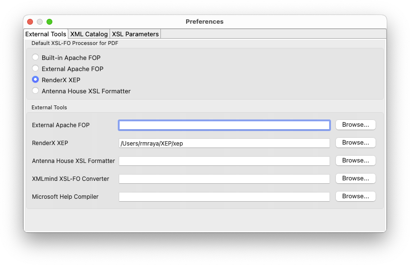 Preferences dialog showing the External Tools tab