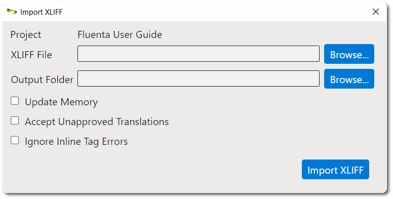 Import XLIFF dialog