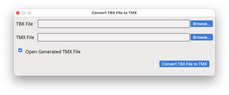 Convert TBX File to TMX Dialog
