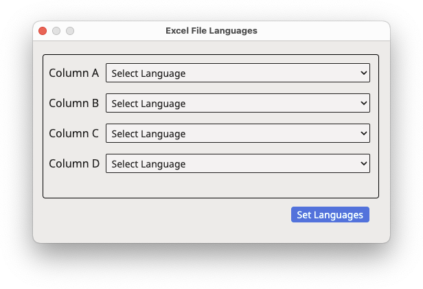 Excel File Languages Dialog